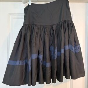Morgane Le Fay Black Midi Circle Skirt with Navy Ribbon Detail